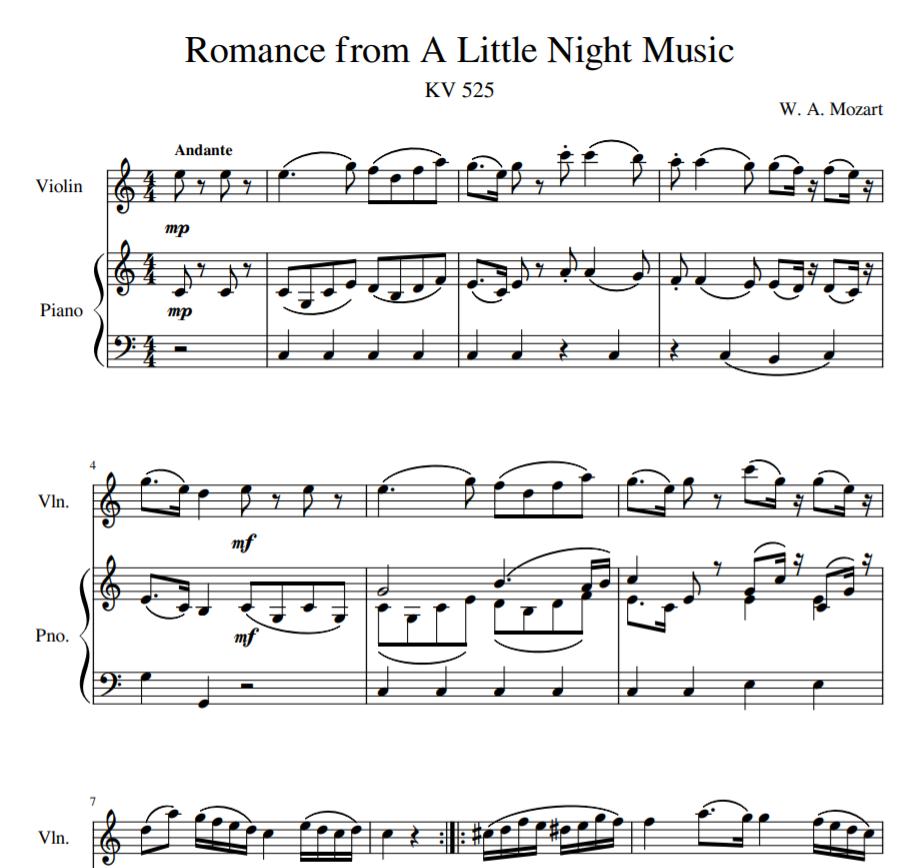 Romance from A Little Night Music KV 525 for violin and piano